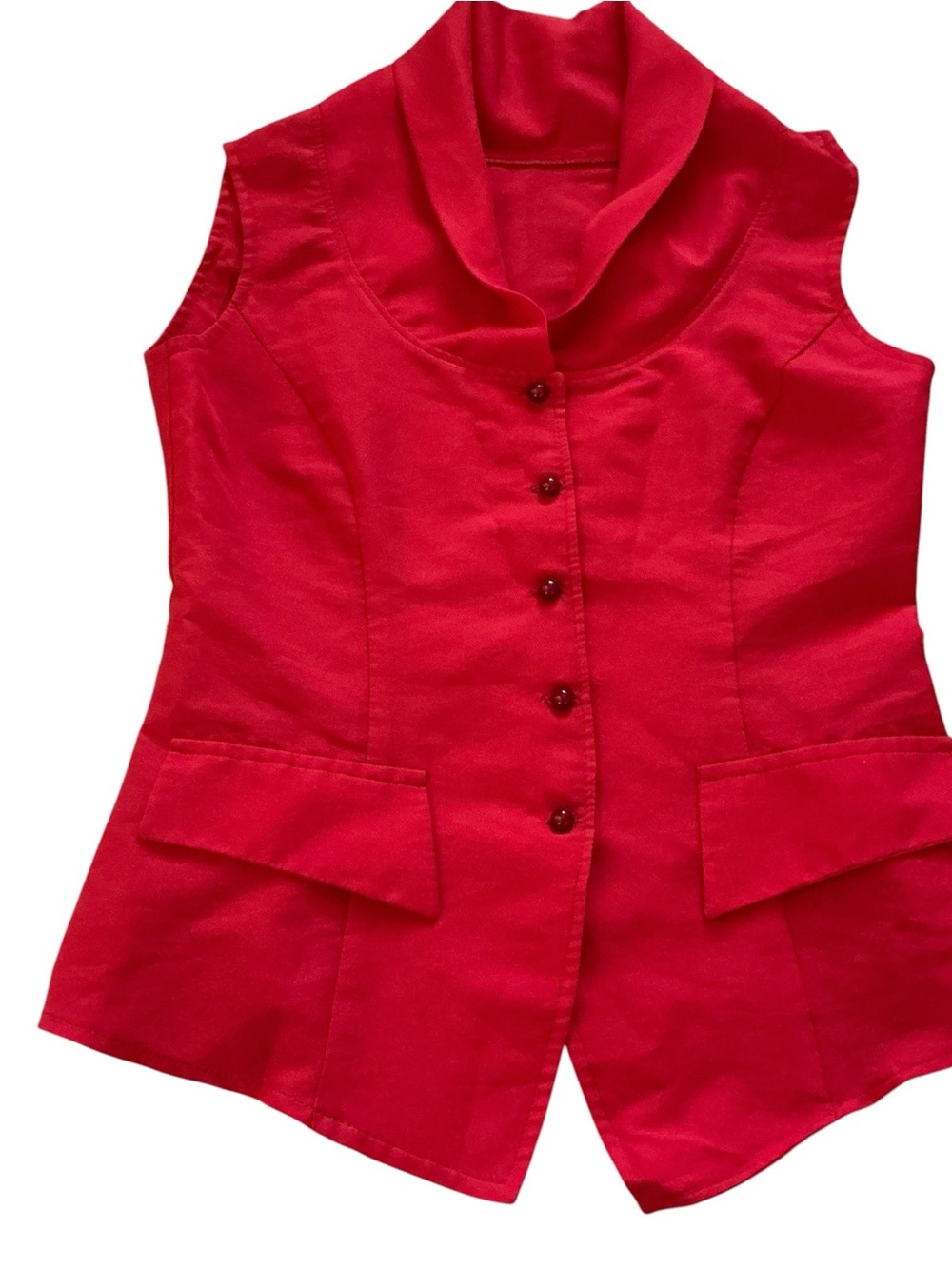 Vintage Fitted single -breasted red vest button up shawl collar with pockets